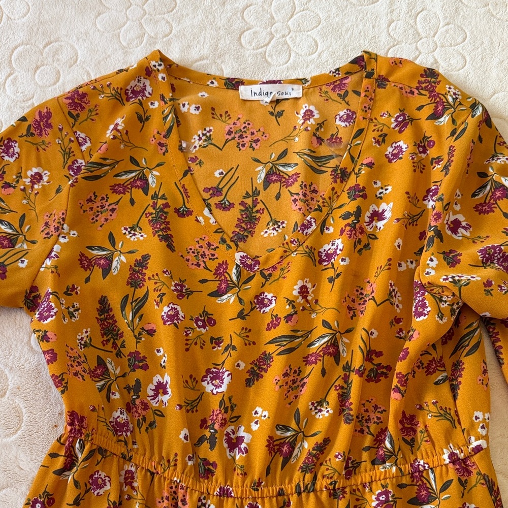 Indigo Soul Mustard Floral Dress